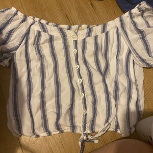 hollister size small off shoulder blue and white striped shirt